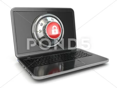 Internet security. laptop and safe lock. Stock Illustration
