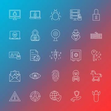Internet Security Line Icons Stock Illustration