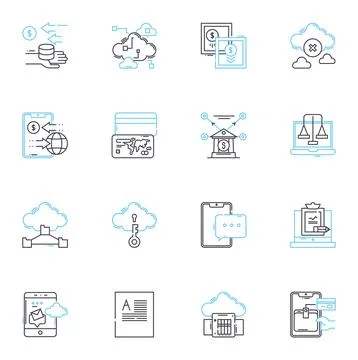 Internet security linear icons set. Firewall , Encryption , Malware , Phishing Stock Illustration