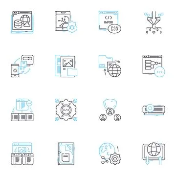 Internet security linear icons set. Firewall, Encryption, Malware, Phishing Illustrazione stock