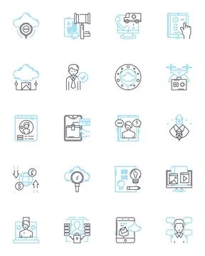 Internet security linear icons set. Firewall , Encryption , Malware , Phishing Stock Illustration