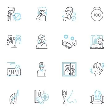 Internet security linear icons set. Encryption, Firewall, Malware, Phishing Stock Illustration