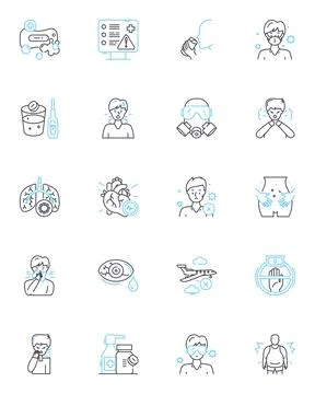 Internet security linear icons set. Encryption, Firewall, Malware, Phishing Stock Illustration