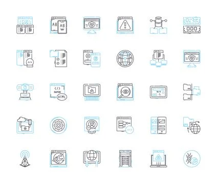 Internet security linear icons set. Firewall, Encryption, Malware, Phishing Stock Illustration