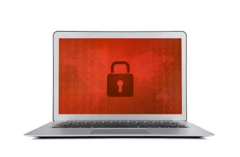 Internet security lock at the modern laptop monitor isolated on white Stock Photos