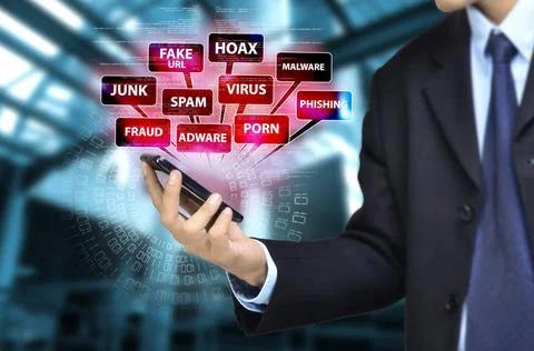  internet security problem a businessman showing the problem we face on th... Stock Photos