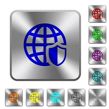 Internet security rounded square steel buttons Stock Illustration