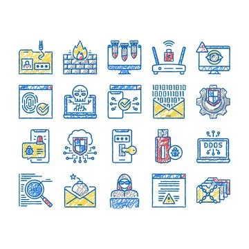 Internet Security set Icons hand drawn Stock Illustration