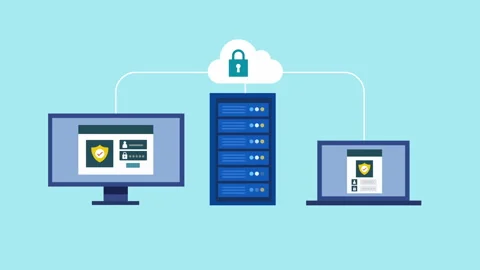 Internet security system protecting user data 2d with alpha matte Stock Footage 336039349