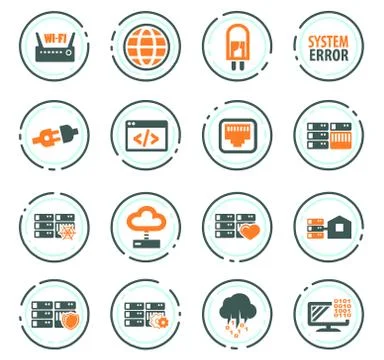 Internet, server, network icons set Ilustração Stock