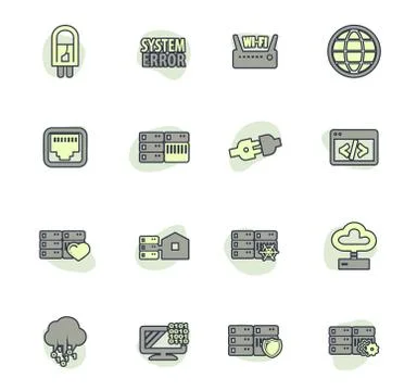 Internet, server, network icons set Ilustração Stock