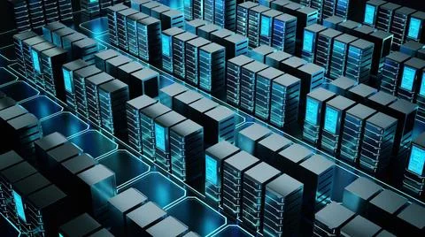 Internet-Serverraum oder Supercomputer-Konzept 3D Rendering Conceptual ima... Foto stock