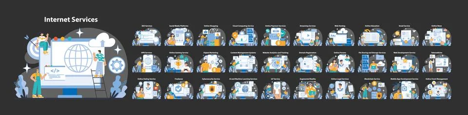 Internet services concept. Flat vector illustration Illustrazione stock