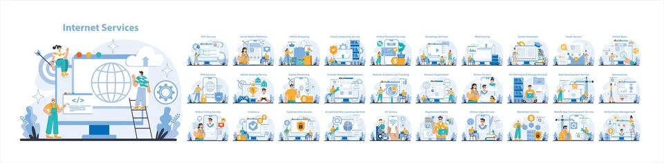 Internet services concept. Flat vector illustration Illustrazione stock