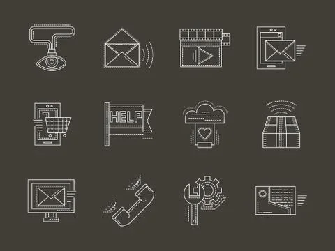 Internet services white line vector icons set イラスト素材