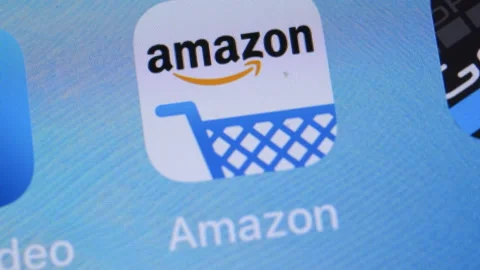 Internet shopping Amazon mobile phone app. Stock Footage 141597385