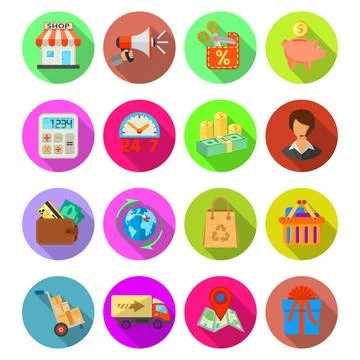 Internet Shopping and Delivery Flat Icon Set Stock Illustration