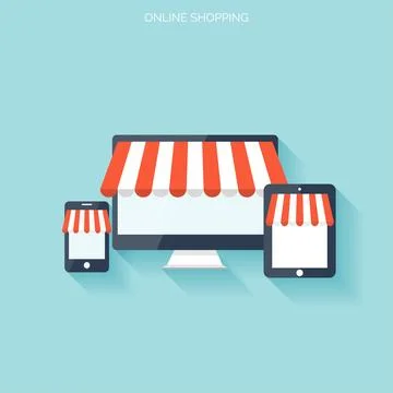 Internet shopping concept. E-commerce. Online store. Web money and payments. Pay Stock Illustration