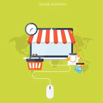 Internet shopping concept. E-commerce. Online store. Web money and payments. Pay Stock Illustration