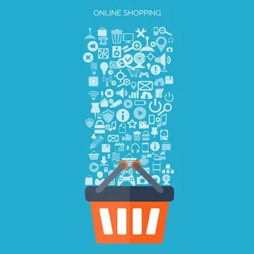 Internet shopping concept. E-commerce. Online store. Web money and payments. Pay Stock-Illustration