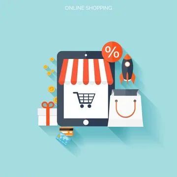 Internet shopping concept. E-commerce. Online store. Web money and payments. Pay Stock Illustration