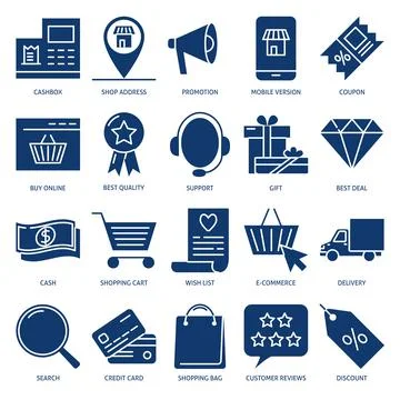 Internet shopping icon set in flat style Stock Illustration