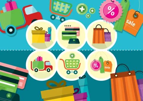 Internet shopping process and delivery icons Stock Illustration