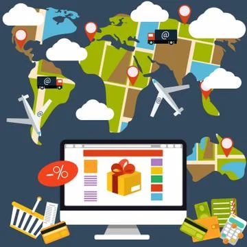 Internet shopping process and delivery Stock Illustration