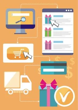 Internet shopping process and delivery Stock Illustration