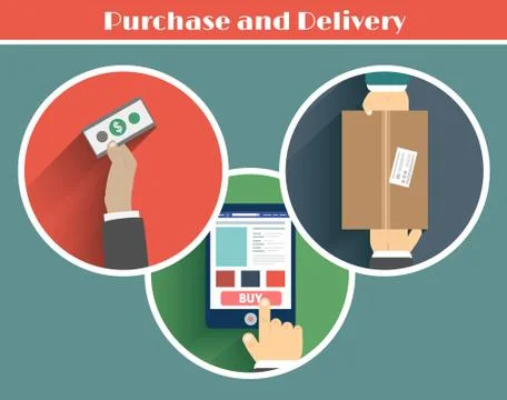 Internet shopping process of purchasing Illustrazione stock