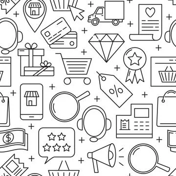 Internet shopping seamless pattern in line style Stock Illustration
