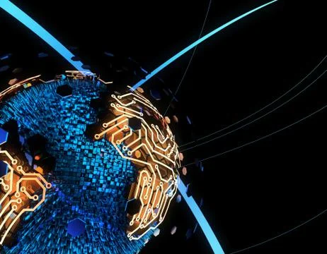 Internet smart earth technology, circuit board data transmission 스톡 일러스트