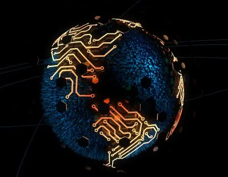 Internet smart earth technology, circuit board data transmission Stockillustratie