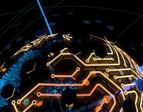 Internet smart earth technology, circuit board data transmission 스톡 일러스트