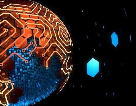 Internet smart earth technology, circuit board data transmission 스톡 일러스트