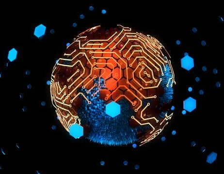 Internet smart earth technology, circuit board data transmission Stock Illustration