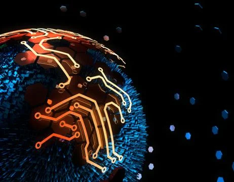Internet smart earth technology, circuit board data transmission Stock Illustration