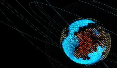 Internet smart earth technology, network data transmission 库存插图