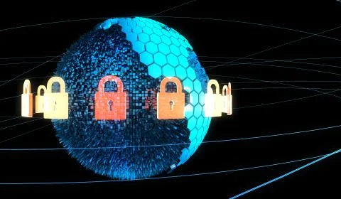 Internet smart earth technology, network data protection Illustrazione stock