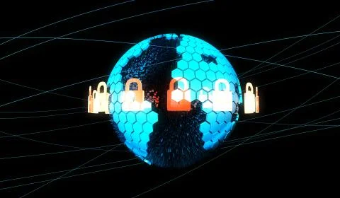 Internet smart earth technology, network data protection 库存插图