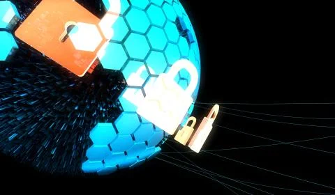 Internet smart earth technology, network data protection 库存插图