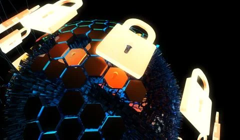 Internet smart earth technology, network data protection 库存插图