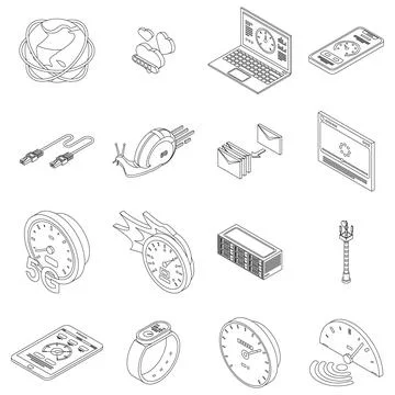 Internet speed icons set vector outline Stock Illustration