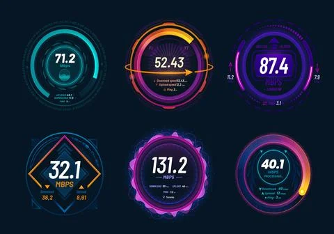 Internet speed test and 5G speedometer dashboard Stock Illustration