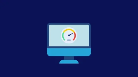Internet speed test on computer icon animation isolated on blue background Stock Footage 341313826
