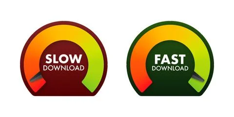 Internet Speedometer Concept with Slow and Fast Download Indicators, Vector Stock Illustration