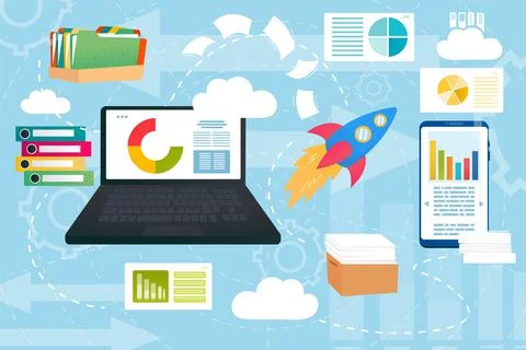 Internet storage, network technology for business, vector illustration, work Stock Illustration
