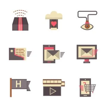 Internet support flat color vector icons set Stock Illustration