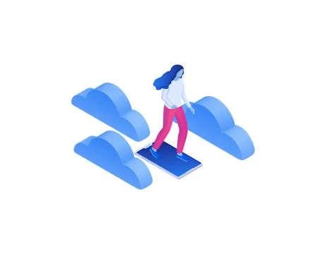 Internet surfing in cloud storage isometric concept. Connecting to online data Stock Illustration
