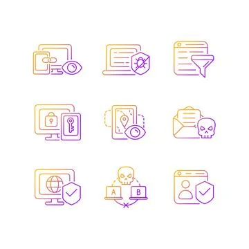 Internet surveillance gradient linear vector icons set Stockillustratie